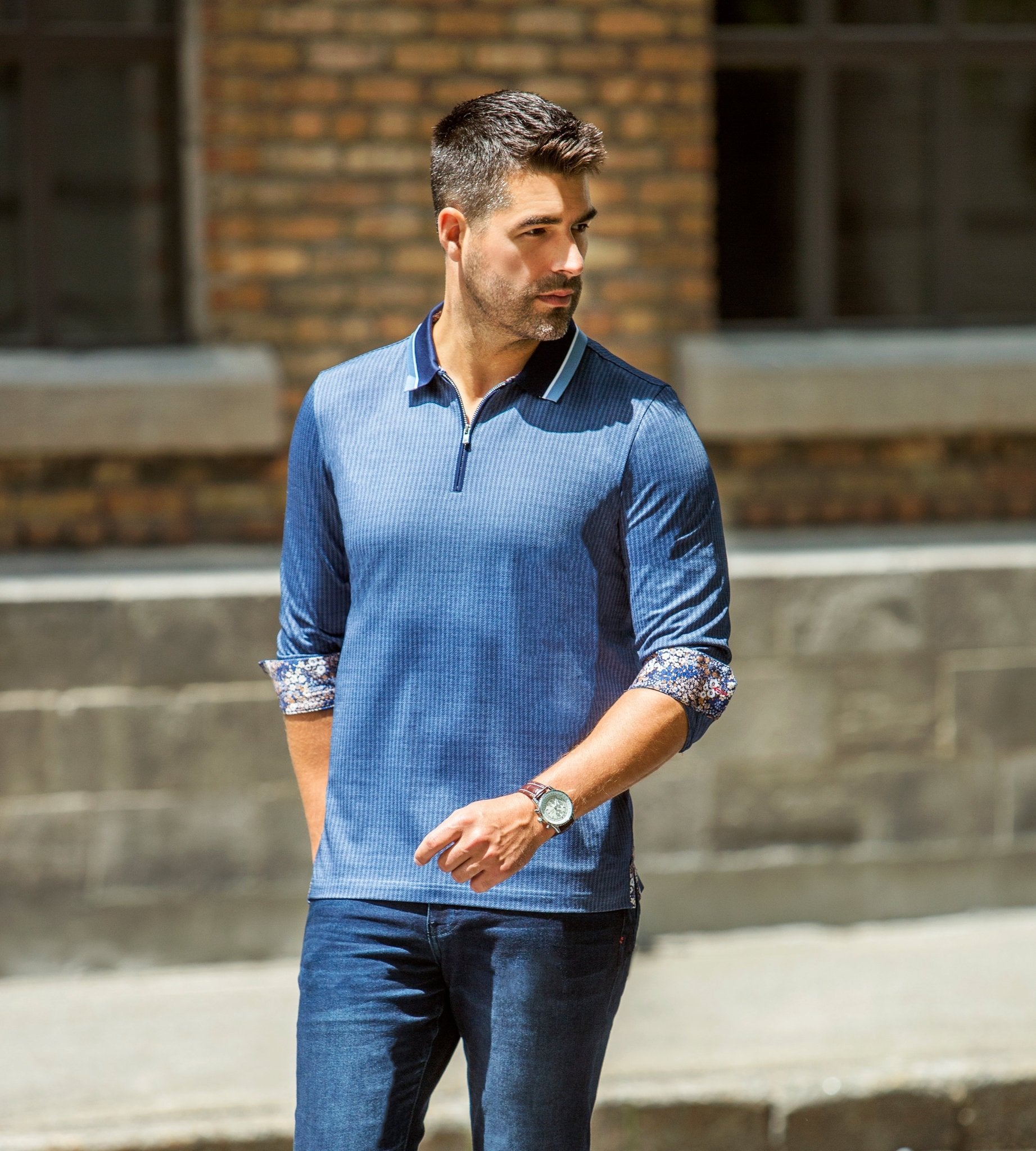 LONG SLEEVE POLO | FEDERICO, Blue - AU NOIR