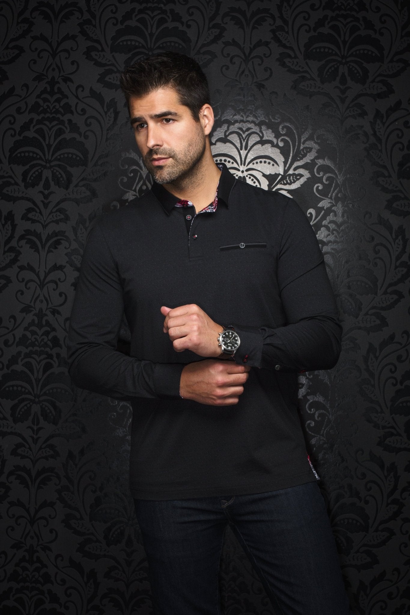 POLO LONG SLEEVES | VERNER, Black Grey - AU NOIR