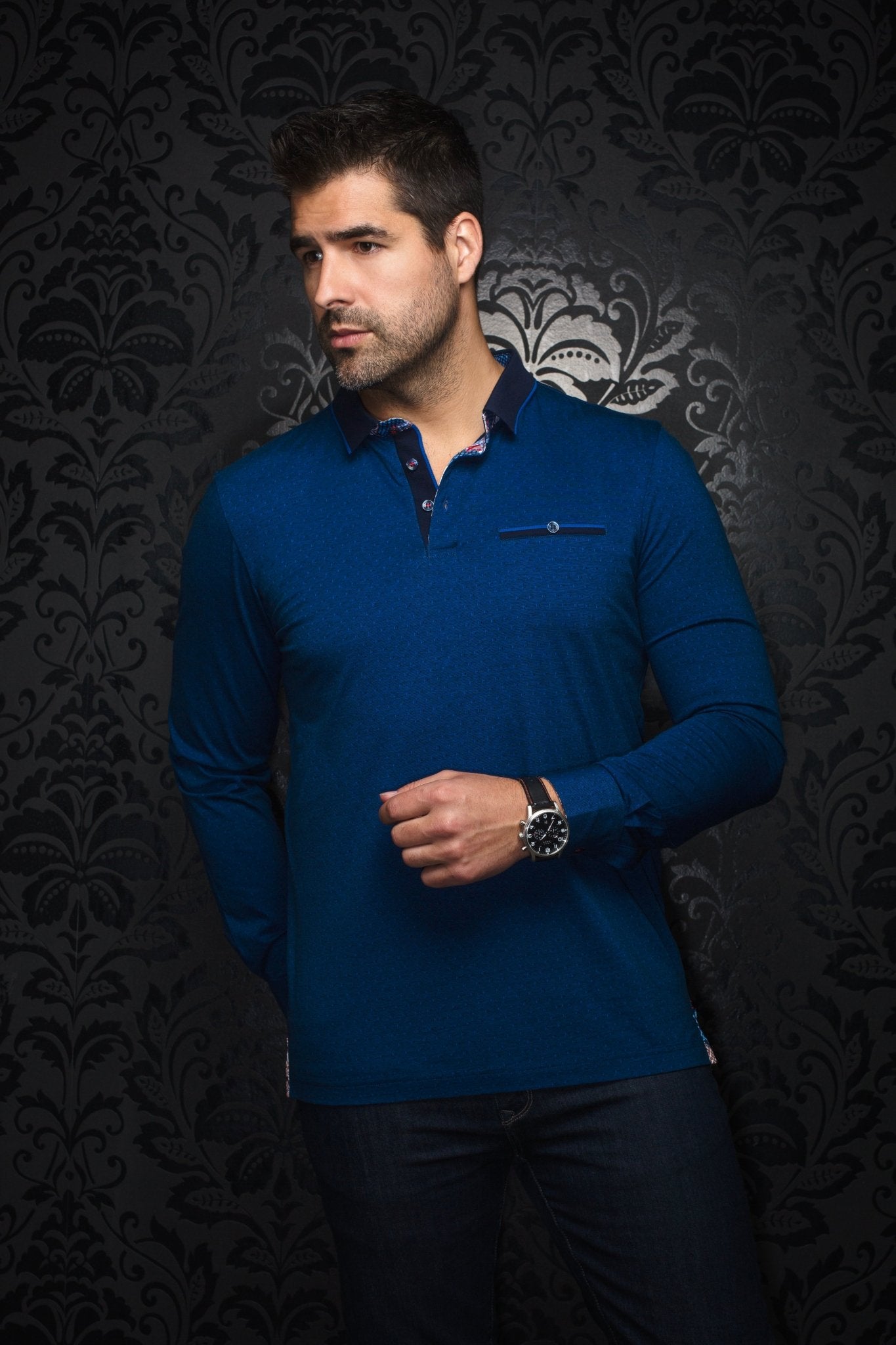 LONG SLEEVE POLO | VERNER, Indigo - AU NOIR