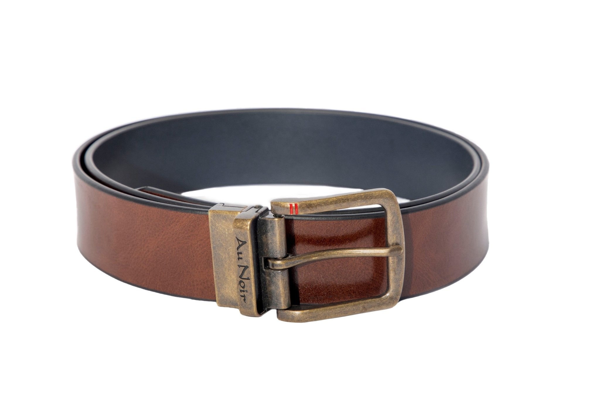 REVERSIBLE BELT | STRAUSS BRASS, tan-navy - AU NOIR