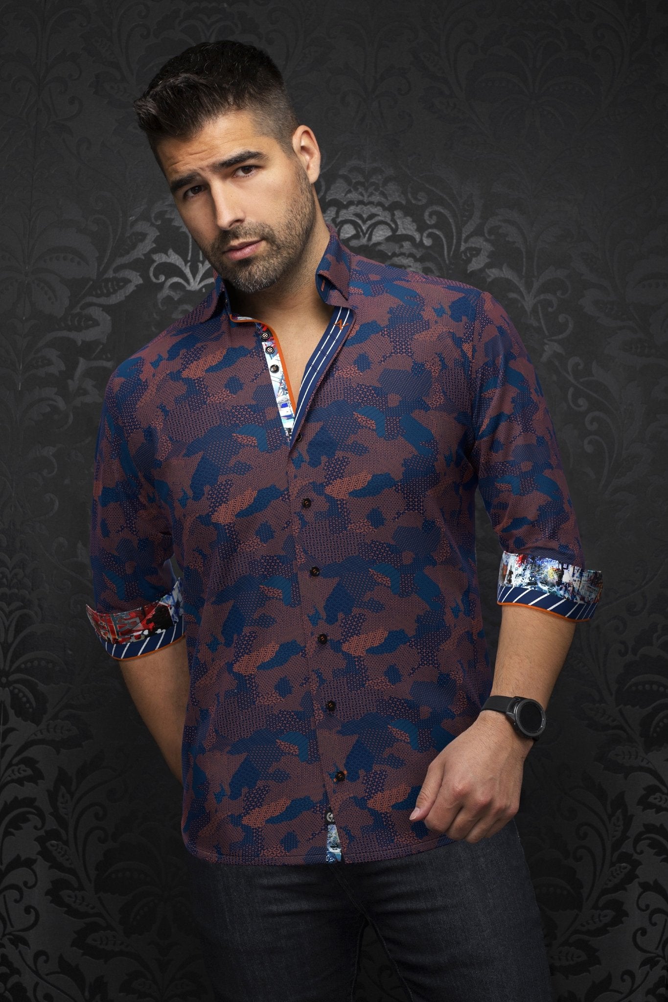 Shirt | ABRAHAM, Navy Orange - AU NOIR