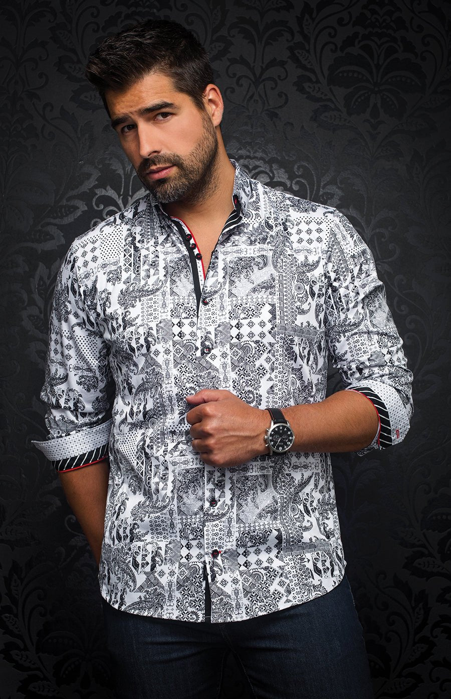 Shirt | BORNEO, White / Black - AU NOIR