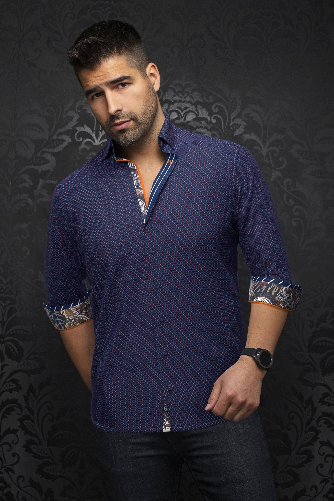 shirt | CESTERO, Navy Orange - AU NOIR