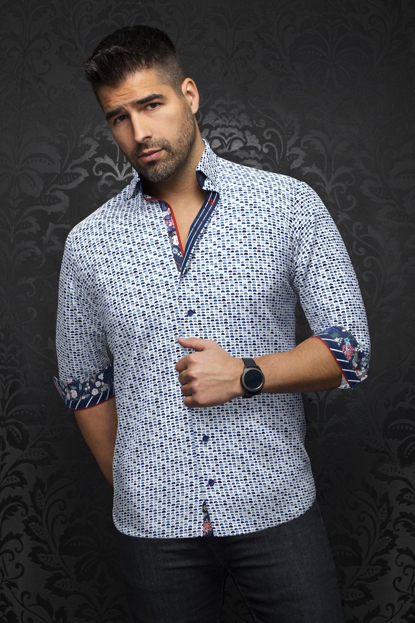 shirt | ESCALA, White Blue - AU NOIR