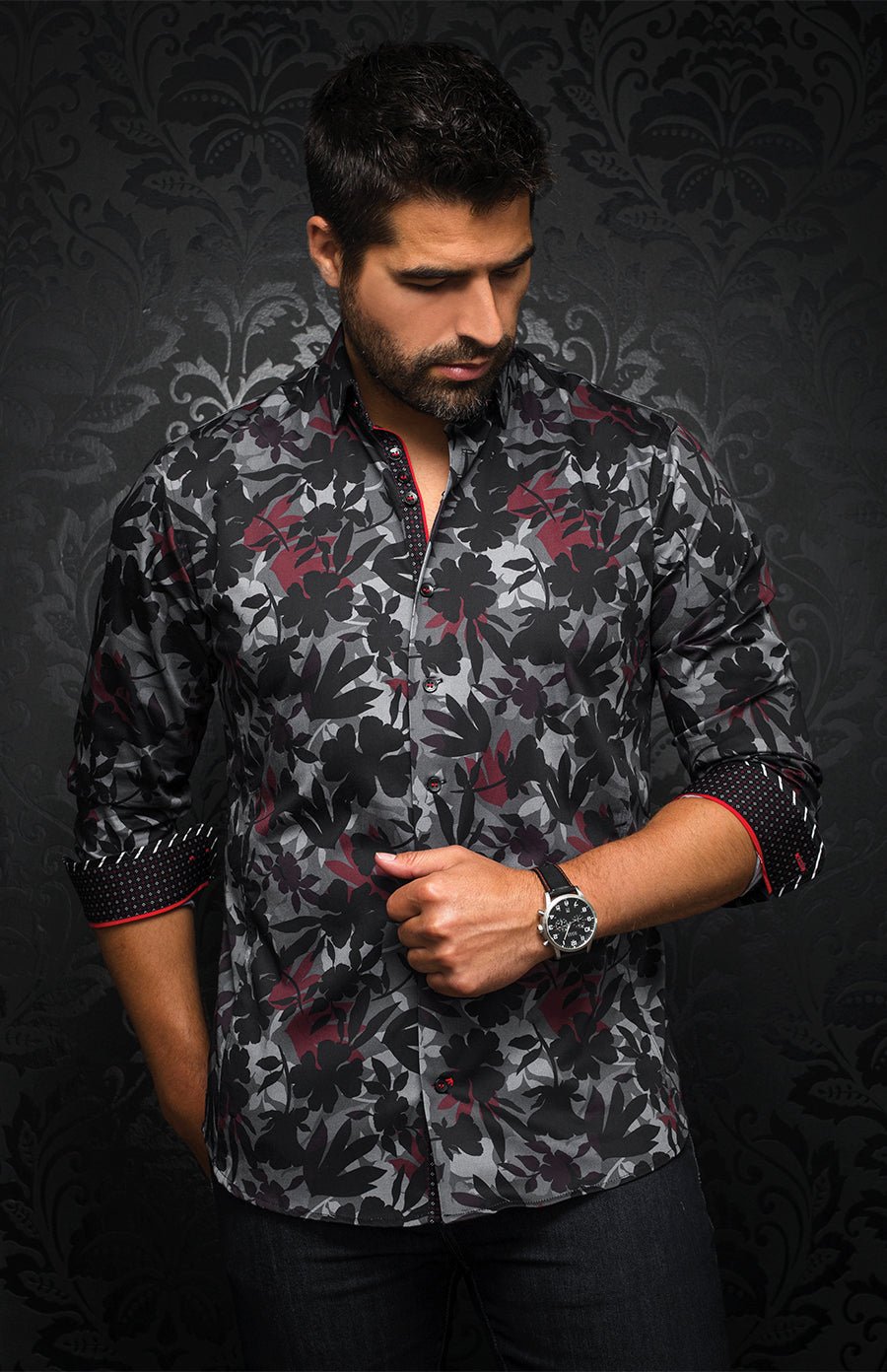 Shirt | GIODEL, black / red - AU NOIR