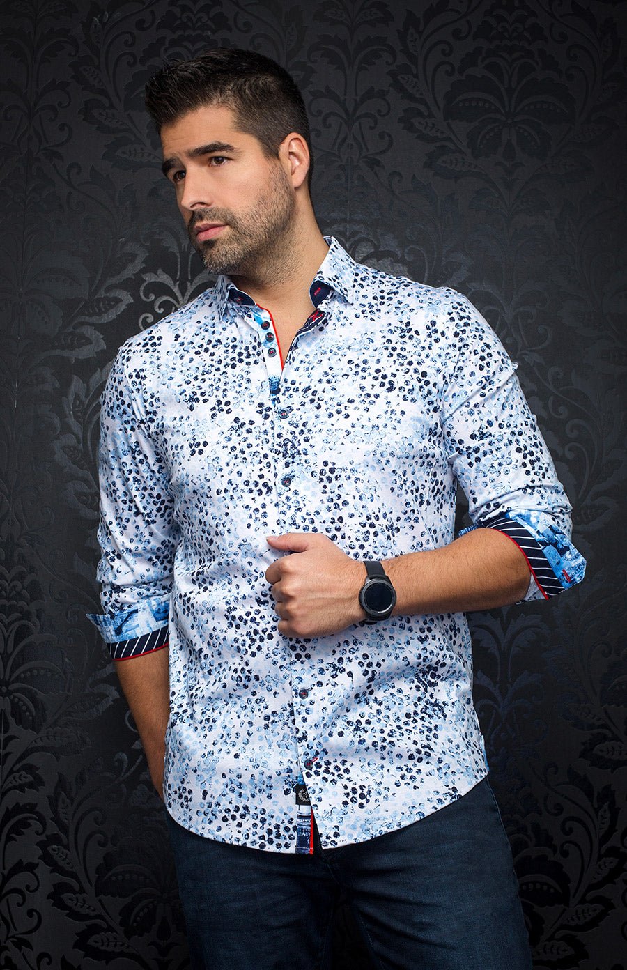shirt | JAVA, White blue - AU NOIR