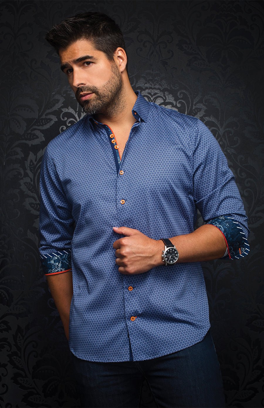 Shirt | KNOX, Navy / Orange - AU NOIR