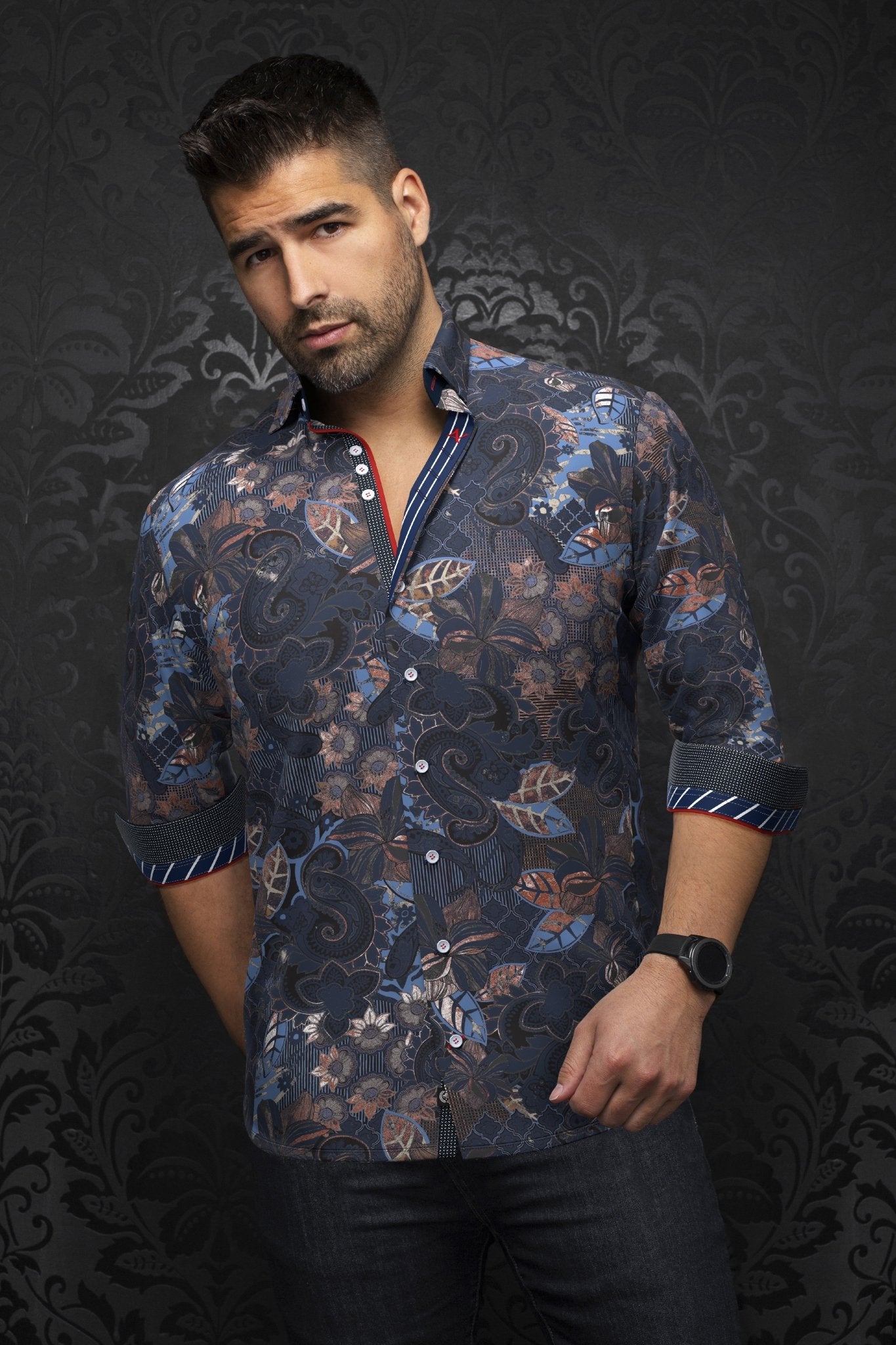 shirt | MACHADO, Navy Rust - AU NOIR