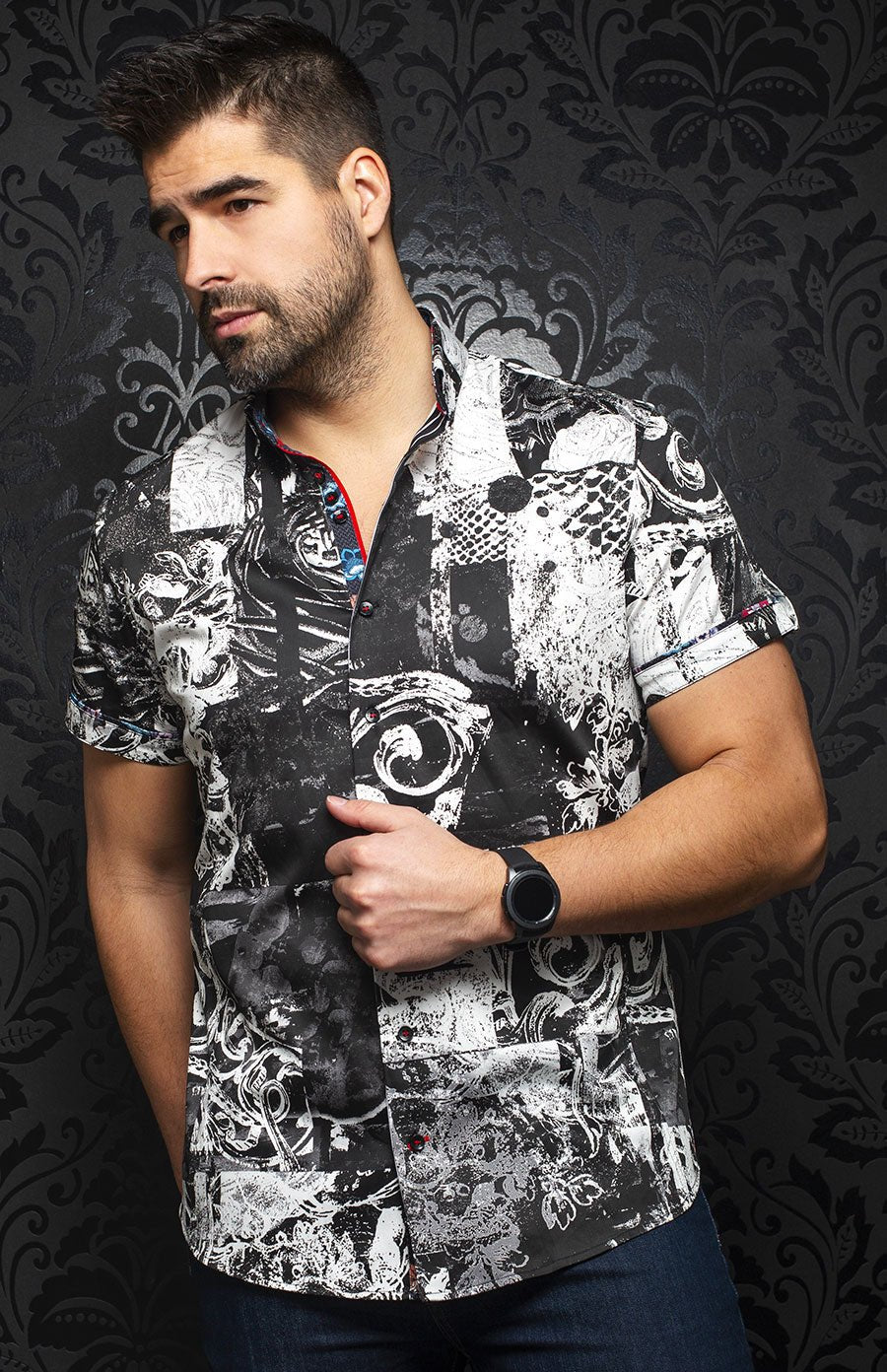 shirt short sleeves | GABIN, Black / White - AU NOIR