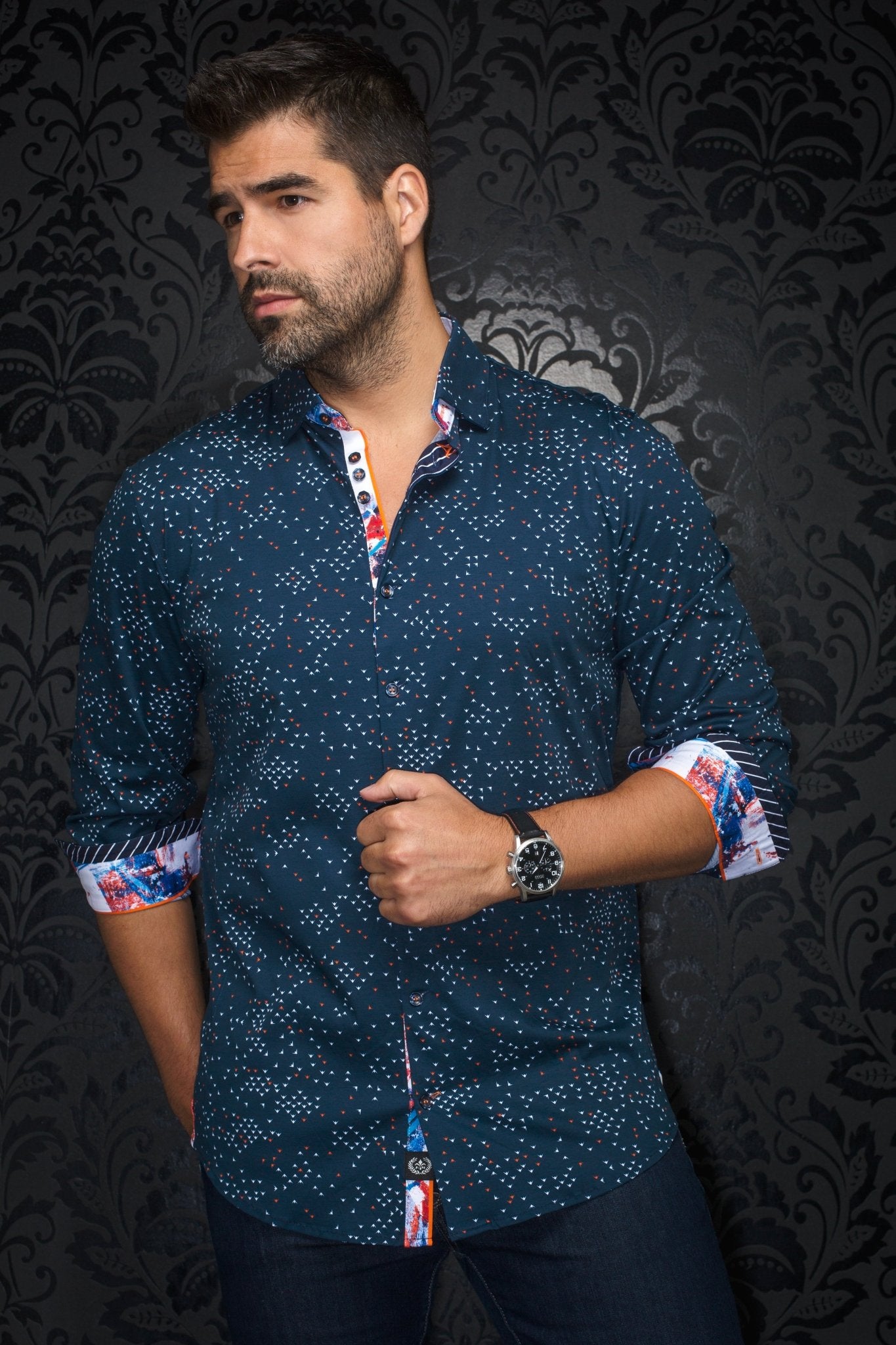 shirt | PAJARO, Navy Orange - AU NOIR