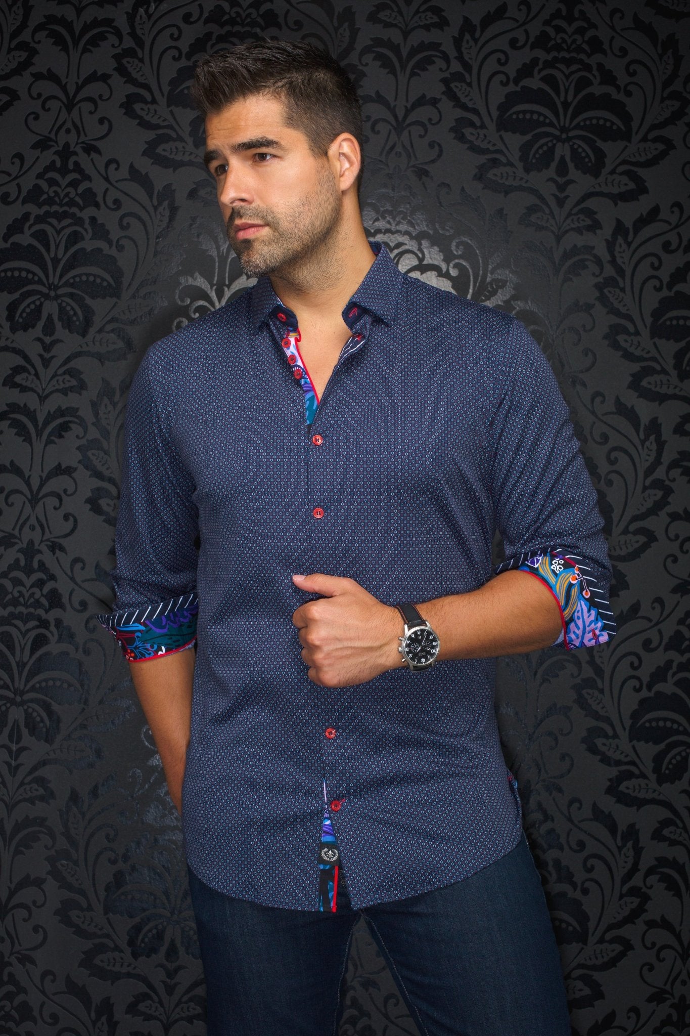 shirt | RIOJA, Navy Red - AU NOIR