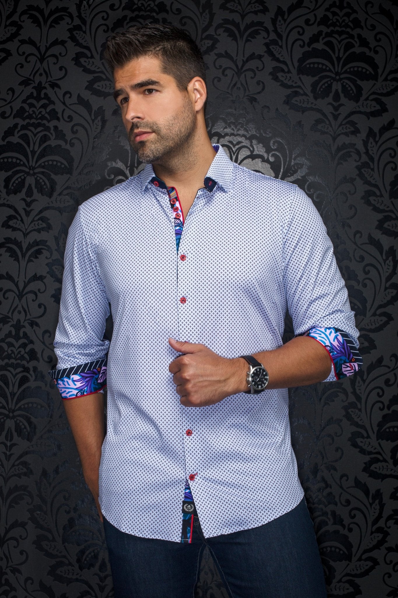 shirt | RIOJA, White Red - AU NOIR