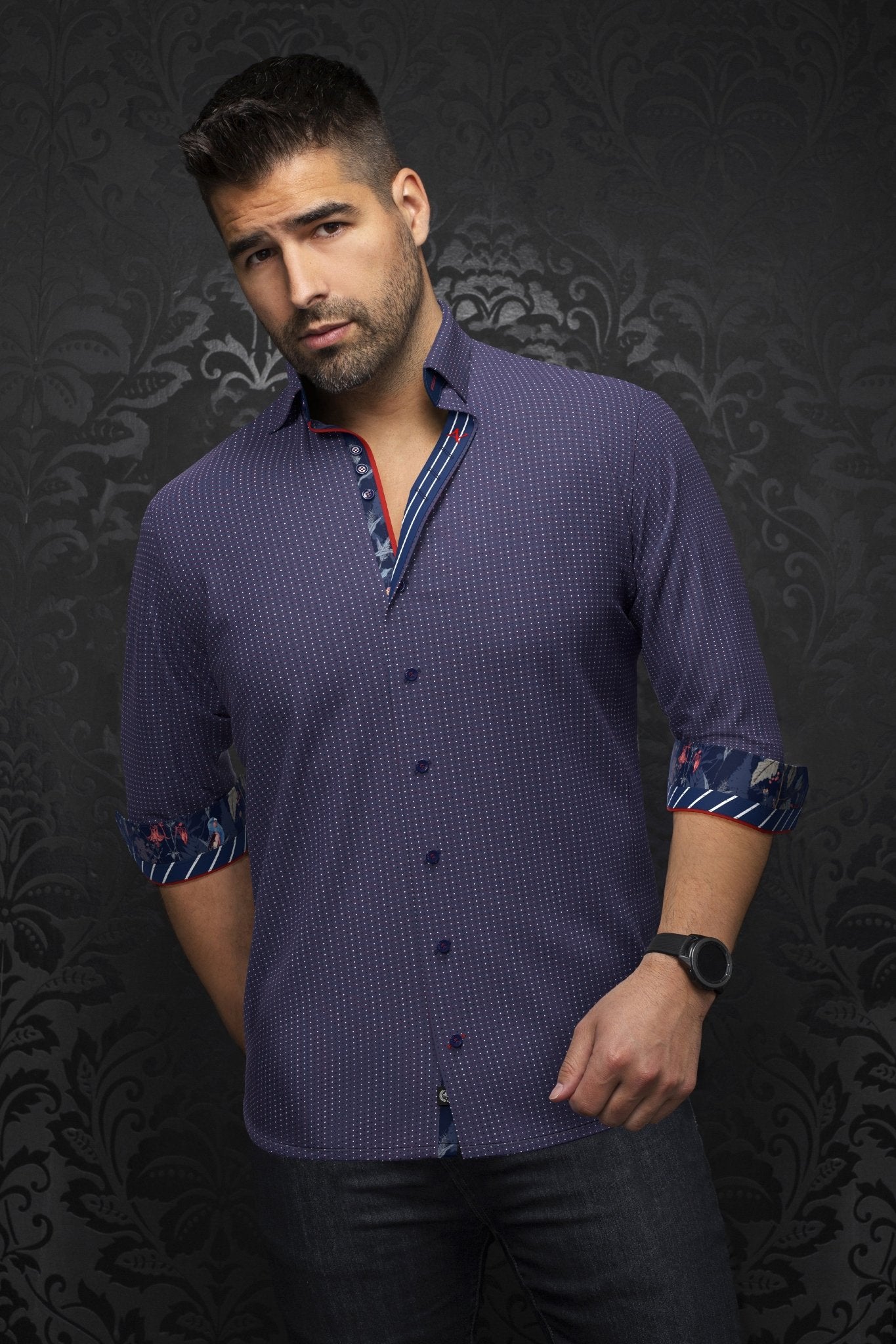 shirt | SALAZAR, Dark Blue Red - AU NOIR