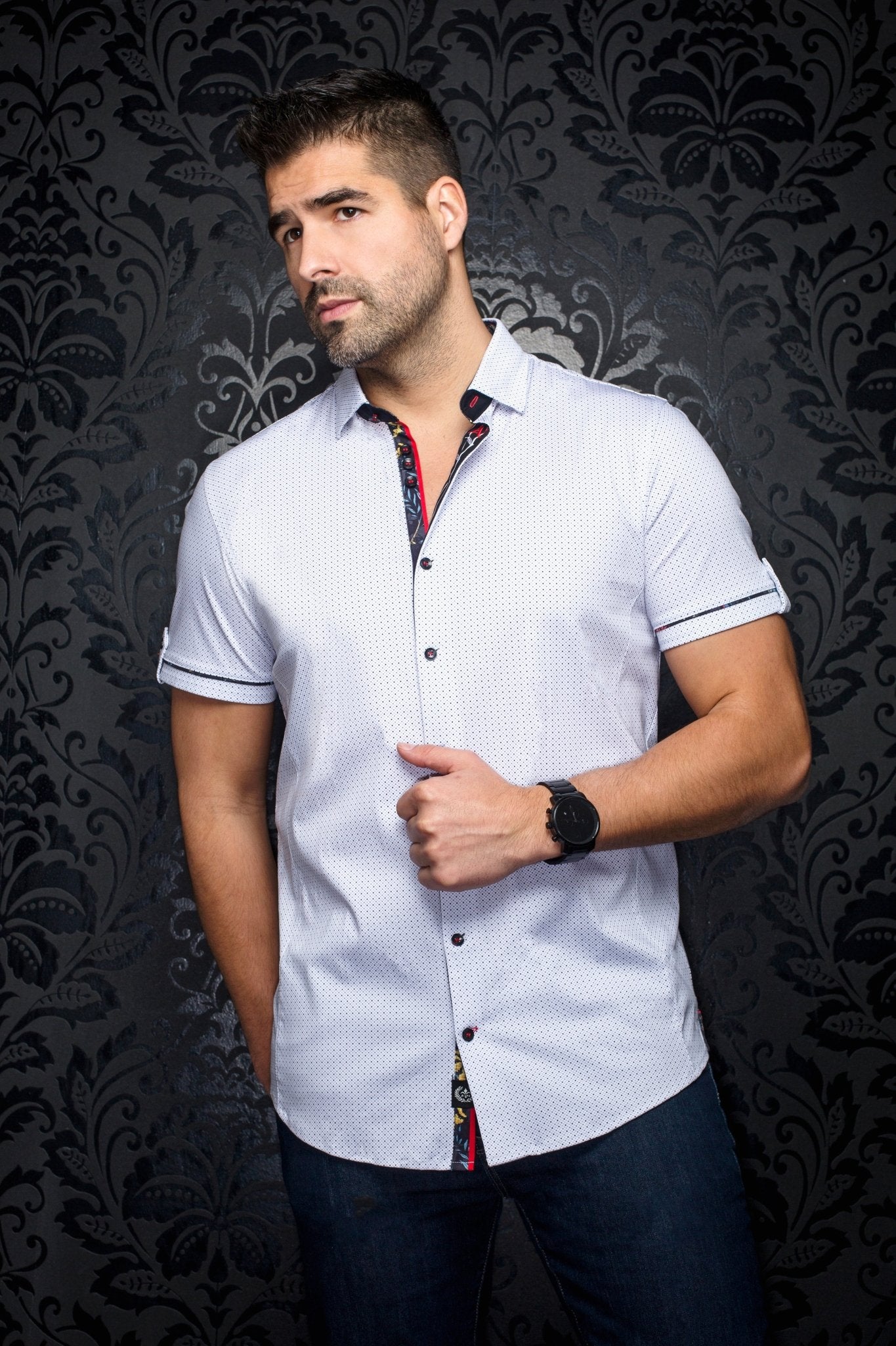 STRETCH SHORT SLEEVES | MARSDEN, White black - AU NOIR