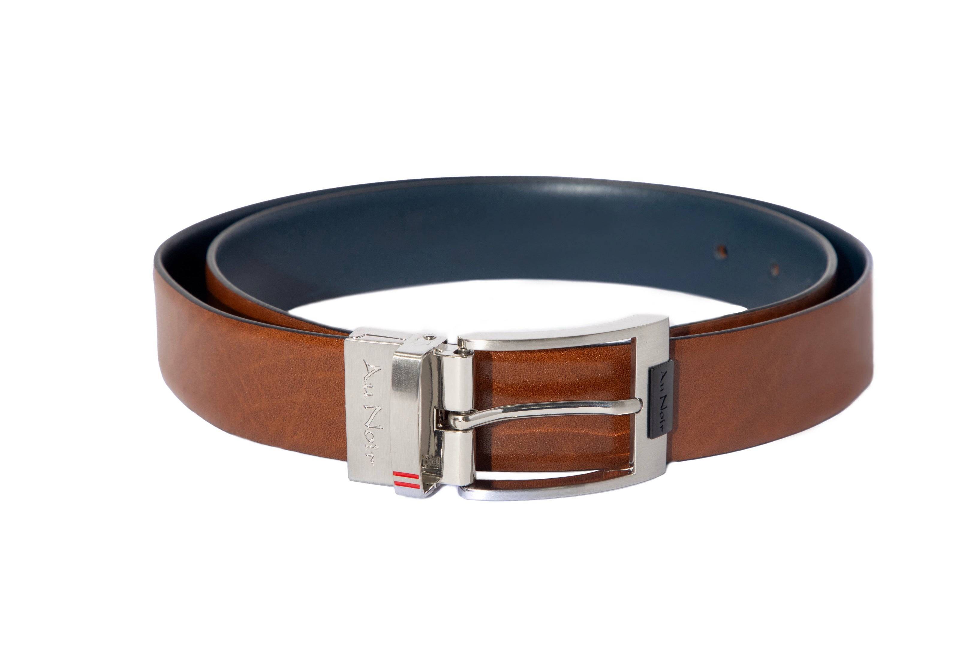 CEINTURE RÉVERSIBLE | DESOTO BRUSHED NICKLE, tan-navy