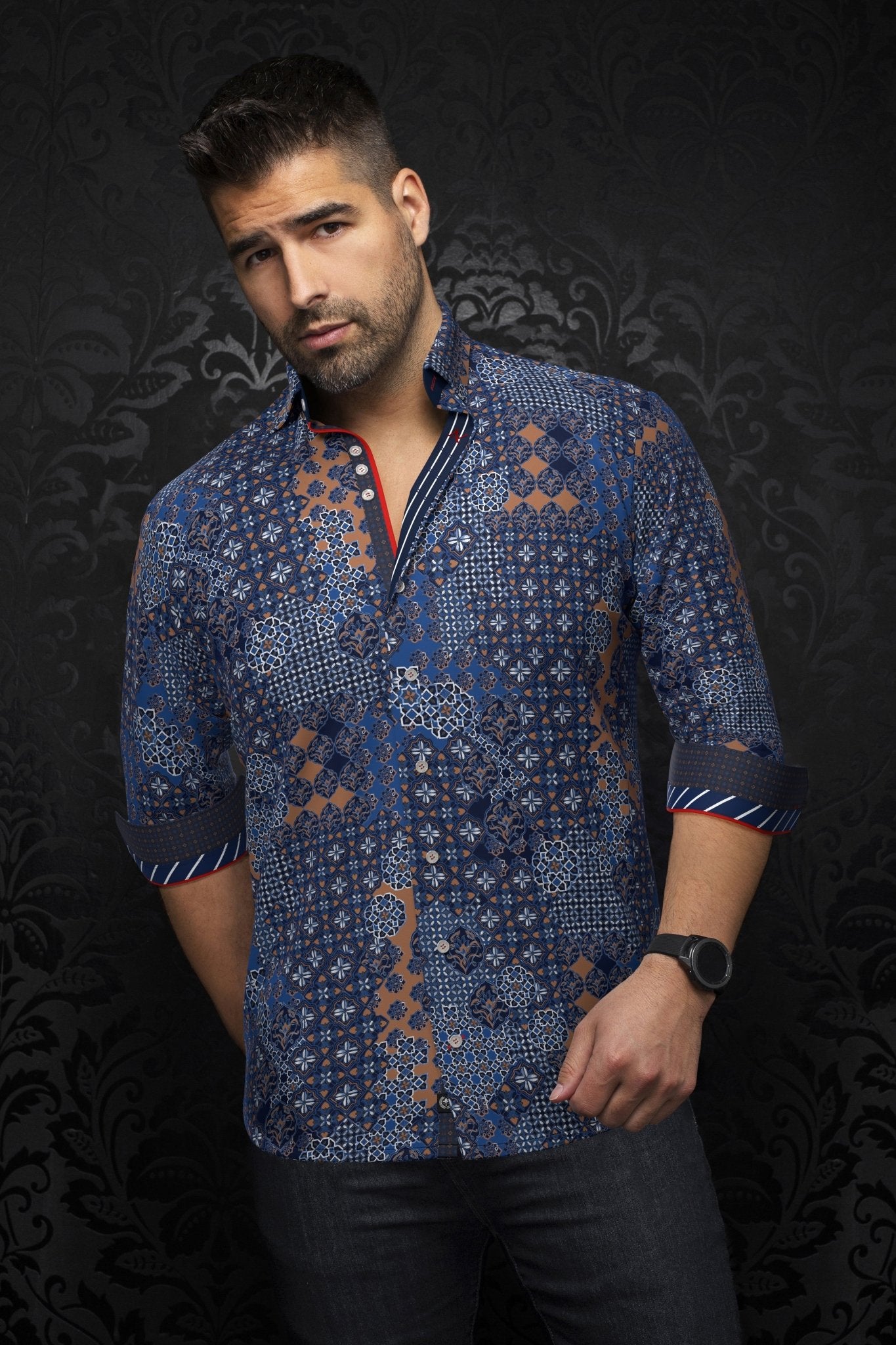 camisa | CARLSON, Navy Tobacco - AU NOIR