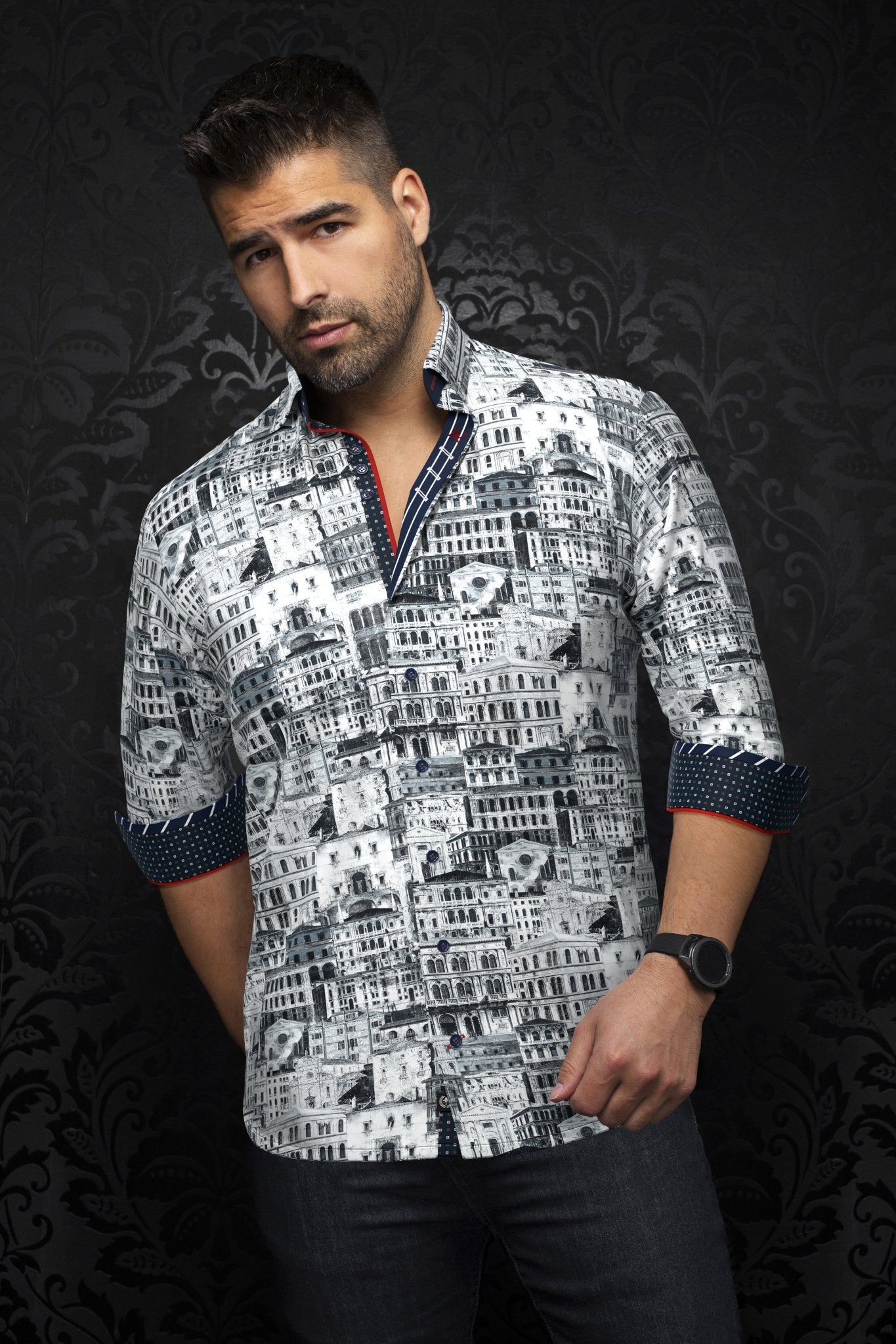 camisa | ETHAN, Blanco Azul - AU NOIR