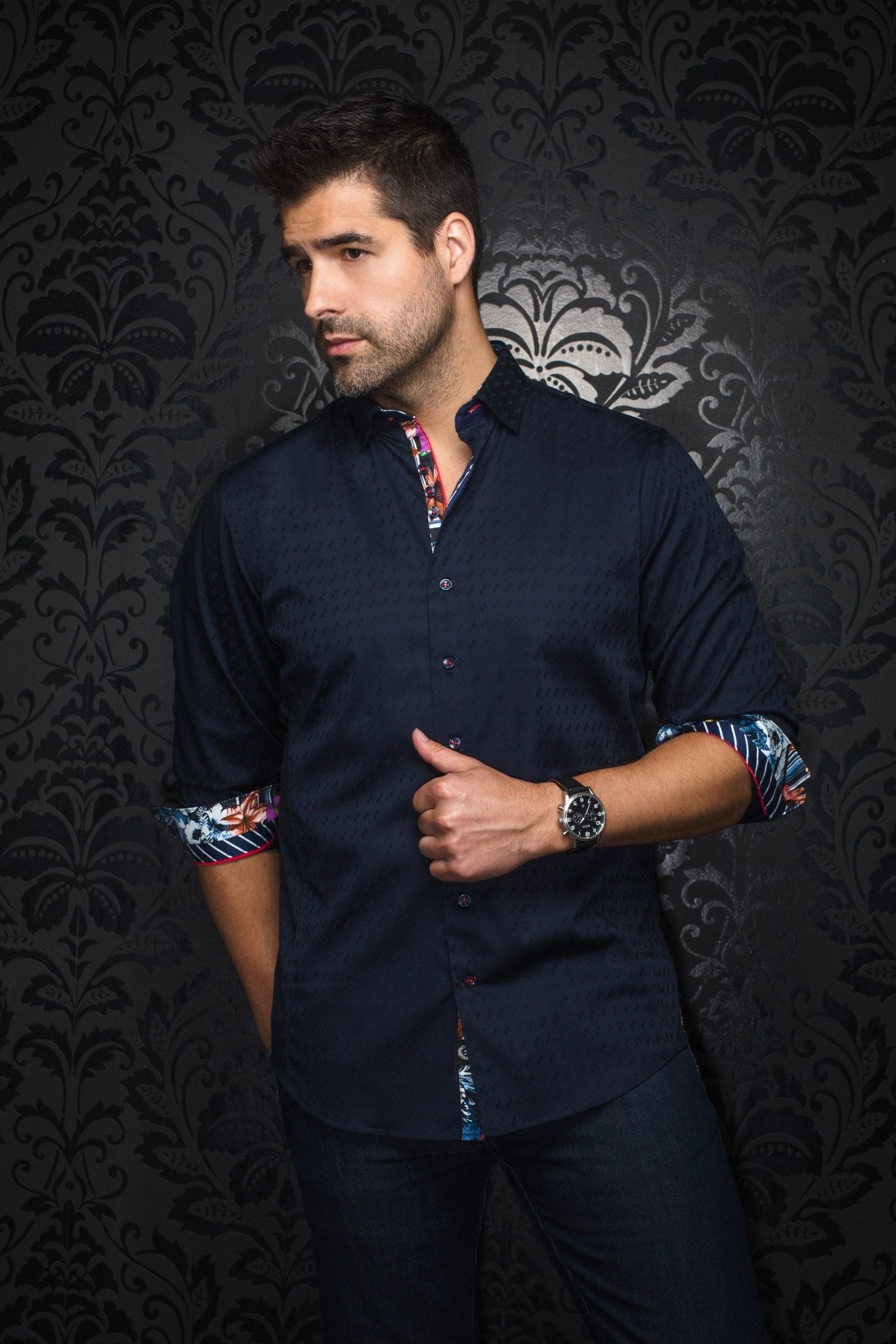 camisa | WOLVERIN JACQUARD, Azul marino - AU NOIR