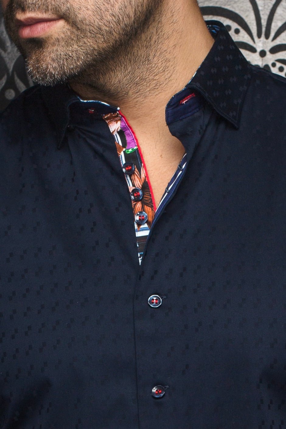 camisa | WOLVERIN JACQUARD, Azul marino - AU NOIR