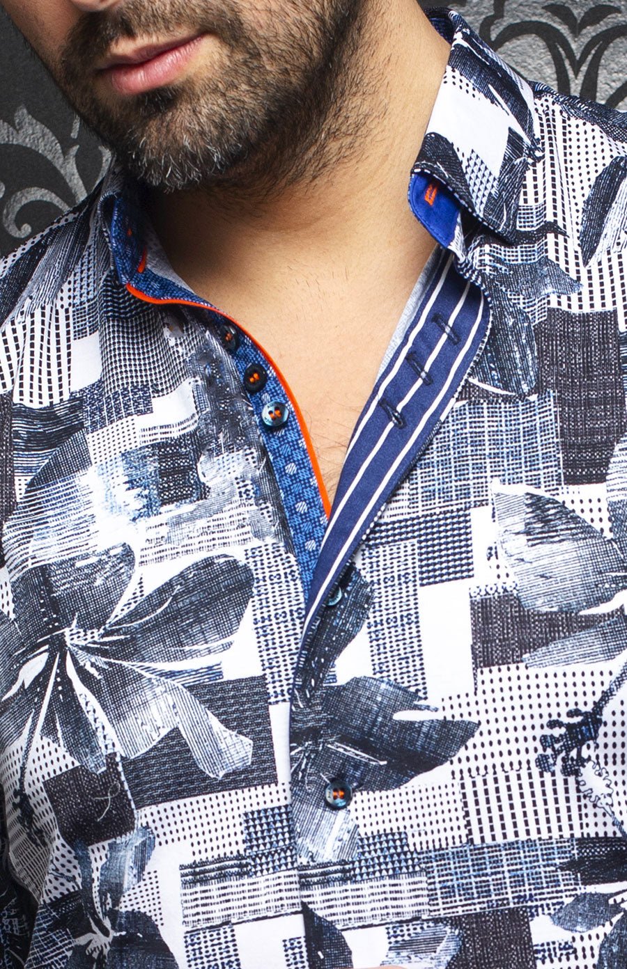 camisa | CALLISTO, Blanco / Azul marino - AU NOIR