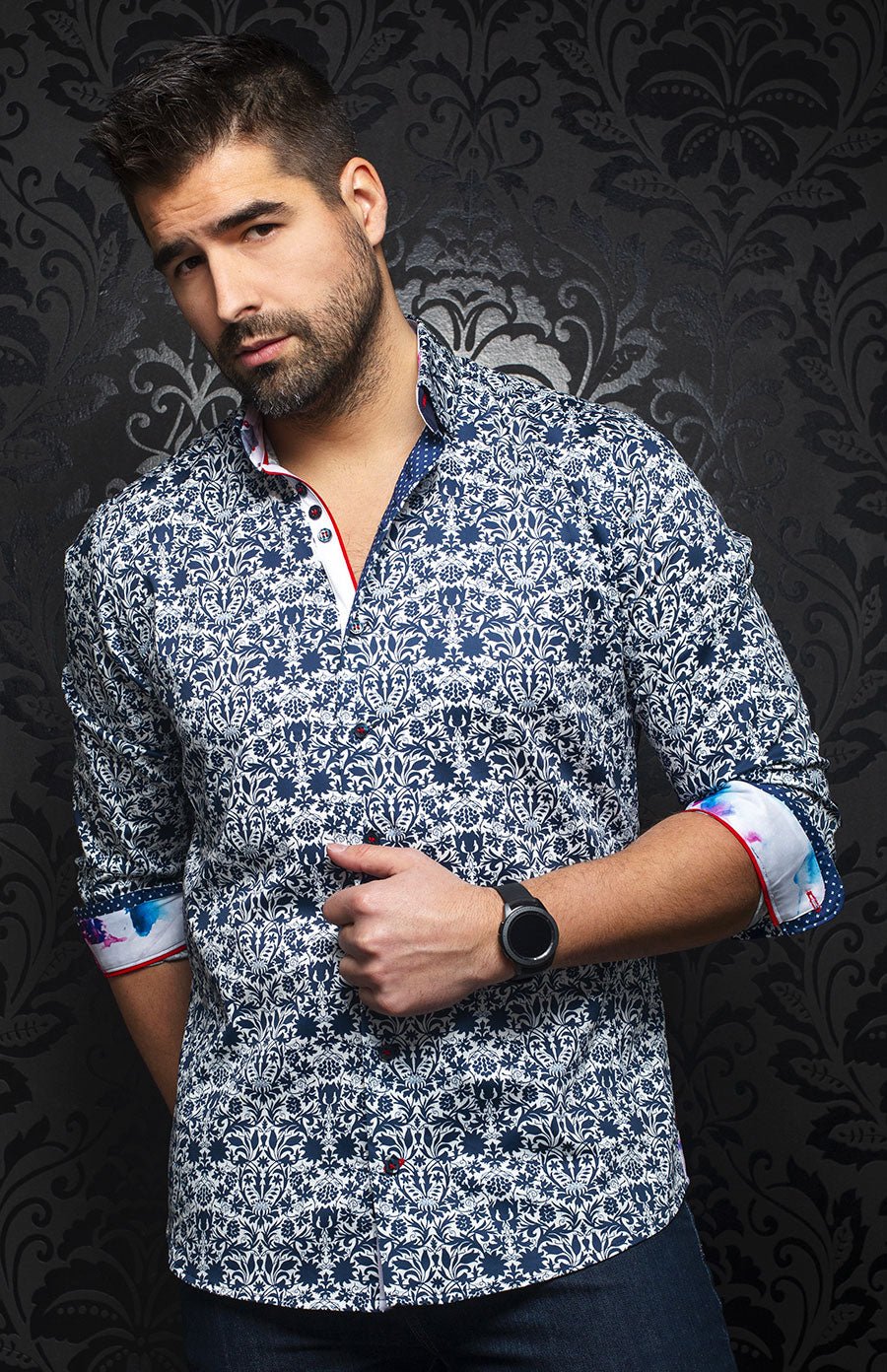 camisa | MONTFORT, Blanco / Azul marino - AU NOIR