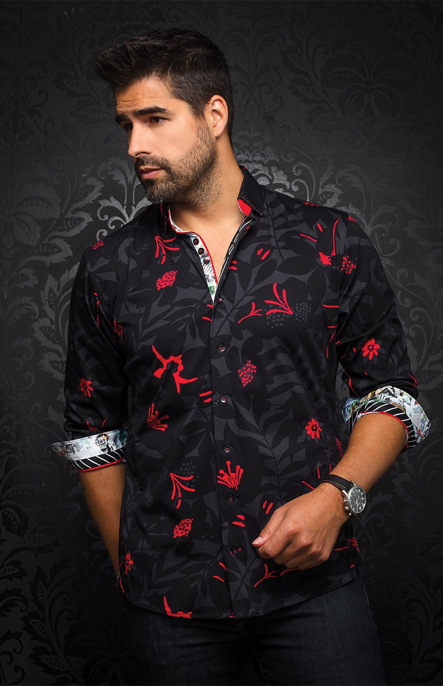 camisa | VERSO, Negro / Rojo - AU NOIR